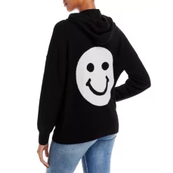 Wholesale ๐ AQUA Smiley Intarsia Cashmere Hoodie - 100% Exclusive Black ๐