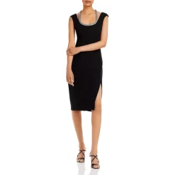 Promo 🛒 AQUA Embellished Neck Sheath Dress - 100% Exclusive Black 🤩