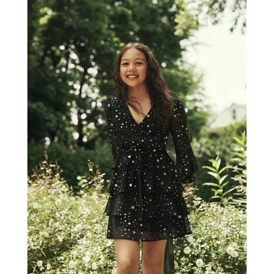 Discount โค๏ธ AQUA ๐ Girls' Long Sleeve Metallic Star Dress, Big Kid - 100% Exclusive Navy/gold ๐ 4 Discount โค๏ธ AQUA ๐ Girls' Long Sleeve Metallic Star Dress, Big Kid - 100% Exclusive Navy/gold ๐ - Image 4