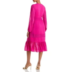 Outlet 👍 AQUA Swiss Dot V-Neck Midi 💯 Dress - 100% Exclusive Hot Pink ✔️ -AQUA Elegant shop unnamed file 1153