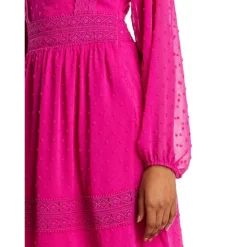 Outlet 👍 AQUA Swiss Dot V-Neck Midi 💯 Dress - 100% Exclusive Hot Pink ✔️ -AQUA Elegant shop unnamed file 1156