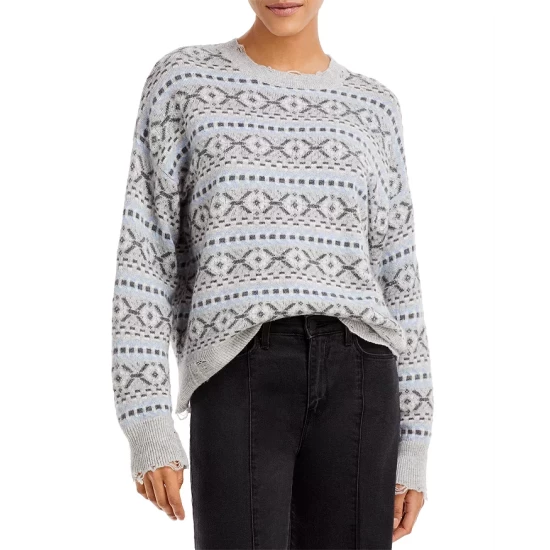 Cheapest 🔔 AQUA Distressed Geometric Cashmere Sweater - 100% Exclusive Light Gray Combo 🌟 1 Cheapest 🔔 AQUA Distressed Geometric Cashmere Sweater - 100% Exclusive Light Gray Combo 🌟