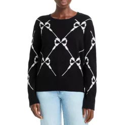 AQUA Elegant shop 41 Best deal โ๏ธ AQUA Bow Intarsia Cashmere Sweater - 100% Exclusive Black/ivory ๐ฅ