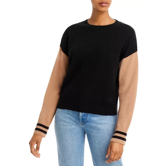 Best Sale 🥰 AQUA Color Block Stripe Cashmere Sweater - 100% Exclusive Black/camel 😀 1 Best Sale 🥰 AQUA Color Block Stripe Cashmere Sweater - 100% Exclusive Black/camel 😀