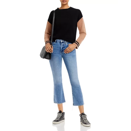 Best Sale 🥰 AQUA Color Block Stripe Cashmere Sweater - 100% Exclusive Black/camel 😀 2 Best Sale 🥰 AQUA Color Block Stripe Cashmere Sweater - 100% Exclusive Black/camel 😀 - Image 2