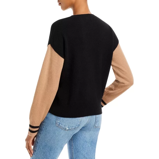Best Sale 🥰 AQUA Color Block Stripe Cashmere Sweater - 100% Exclusive Black/camel 😀 3 Best Sale 🥰 AQUA Color Block Stripe Cashmere Sweater - 100% Exclusive Black/camel 😀 - Image 3