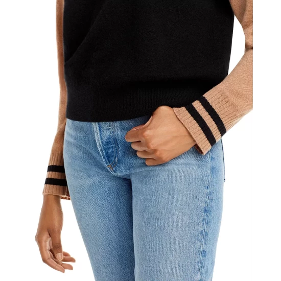 Best Sale 🥰 AQUA Color Block Stripe Cashmere Sweater - 100% Exclusive Black/camel 😀 6 Best Sale 🥰 AQUA Color Block Stripe Cashmere Sweater - 100% Exclusive Black/camel 😀 - Image 6