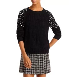 Best Pirce 🎁 AQUA Imitation Pearl Shoulder Crewneck Sweater - 100% Exclusive Black ⭐