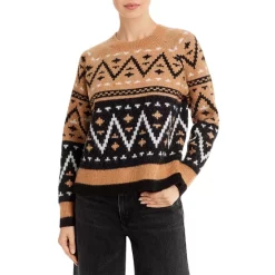 Best Pirce 🌟 AQUA Ladies Knit Fairisle Sweater - 100% Exclusive Camel 🛒