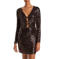 New ⭐ AQUA Metallic Chevron Lace Up Mini 🌟 Dress - 100% Exclusive Black/gold ❤️