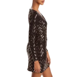 New ⭐ AQUA Metallic Chevron Lace Up Mini 🌟 Dress - 100% Exclusive Black/gold ❤️ -AQUA Elegant shop unnamed file 1347