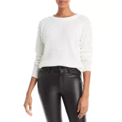 Budget 👏 AQUA Imitation Pearl Shoulder Crewneck Sweater - 100% Exclusive Ivory ⌛