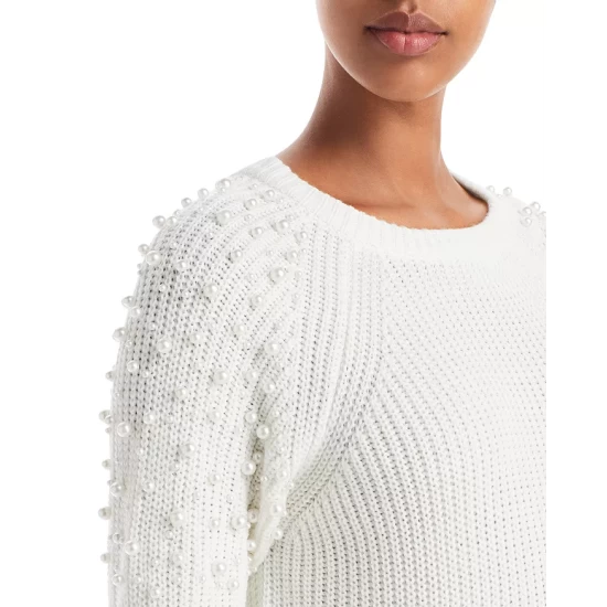 Budget 👏 AQUA Imitation Pearl Shoulder Crewneck Sweater - 100% Exclusive Ivory ⌛ 5 Budget 👏 AQUA Imitation Pearl Shoulder Crewneck Sweater - 100% Exclusive Ivory ⌛ - Image 5