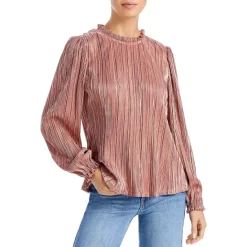 Coupon 😀 AQUA Pleated Ruffled Neck Top - 100% Exclusive Rose Gold ✔️