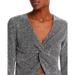 Deals 🛒 AQUA Sequined Metallic Twist Front Crop Top - 100% Exclusive Silver ⭐ -AQUA Elegant shop unnamed file 1387