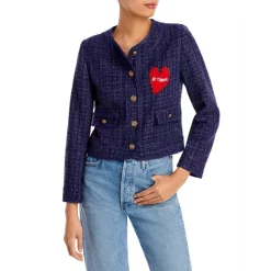 Best deal ❤️ AQUA Heart Patch Metallic Tweed Jacket - 100% Exclusive Navy ❤️ -AQUA Elegant shop unnamed file 142