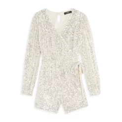 AQUA Elegant shop 35 Hot Sale โจ AQUA Girls' Sequin Tie Front Romper - Big Kid Champagne ๐