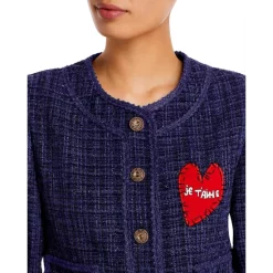 Best deal ❤️ AQUA Heart Patch Metallic Tweed Jacket - 100% Exclusive Navy ❤️ -AQUA Elegant shop unnamed file 143