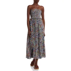 Buy 😀 AQUA Paisley Smocked Halter Midi ✨ Dress - 100% Exclusive Rust Multi ❤️