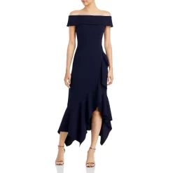 Best Sale 😀 AQUA Scuba Crepe Off-the-Shoulder Midi Dress - 100% Exclusive Navy 👍