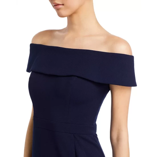 Best Sale 😀 AQUA Scuba Crepe Off-the-Shoulder Midi Dress - 100% Exclusive Navy 👍 2 Best Sale 😀 AQUA Scuba Crepe Off-the-Shoulder Midi Dress - 100% Exclusive Navy 👍 - Image 2