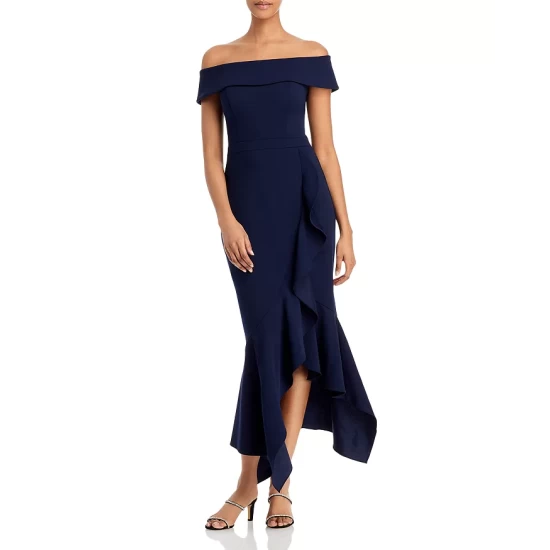 Best Sale 😀 AQUA Scuba Crepe Off-the-Shoulder Midi Dress - 100% Exclusive Navy 👍 4 Best Sale 😀 AQUA Scuba Crepe Off-the-Shoulder Midi Dress - 100% Exclusive Navy 👍 - Image 4