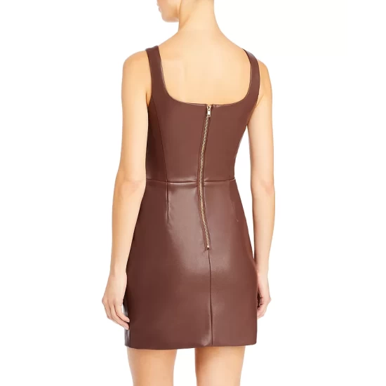 Hot Sale ⌛ AQUA Faux Leather Mini Dress - 100% Exclusive Brown ❤️ 3 Hot Sale ⌛ AQUA Faux Leather Mini Dress - 100% Exclusive Brown ❤️ - Image 3