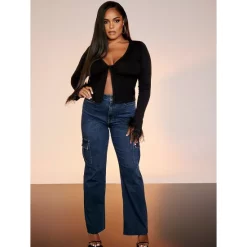 Cheap ⌛ AQUA High Rise Cargo ❤️ Jeans In Dark Wash - 100% Exclusive ⌛ -AQUA Elegant shop unnamed file 154