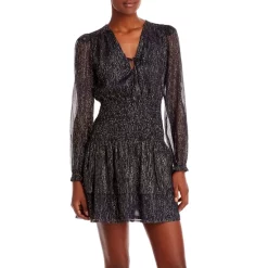 Best Pirce 🔥 AQUA Metallic Dot Smocked Mini Dress - 100% Exclusive Navy/gold 😀