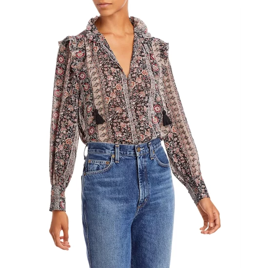 Brand new ✨ AQUA Floral Ruffle Trimmed Blouse - 100% Exclusive Black Mult 😍 1 Brand new ✨ AQUA Floral Ruffle Trimmed Blouse - 100% Exclusive Black Mult 😍