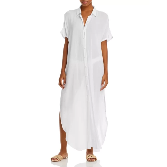 Hot Sale ✔️ AQUA Button Front Maxi Swim Cover-Up White 😉 3 Hot Sale ✔️ AQUA Button Front Maxi Swim Cover-Up White 😉 - Image 3