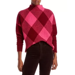 Buy 👏 AQUA Check Mock Neck Sweater - 100% Exclusive Raspberry ⭐