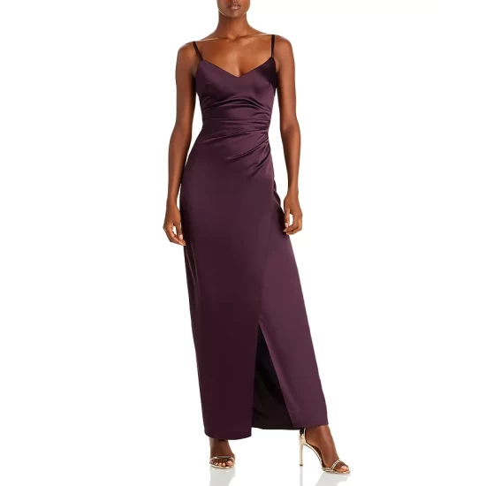 Wholesale ✔️ AQUA Satin Ruched Gown - 100% Exclusive Aubergine ❤️ 1 Wholesale ✔️ AQUA Satin Ruched Gown - 100% Exclusive Aubergine ❤️
