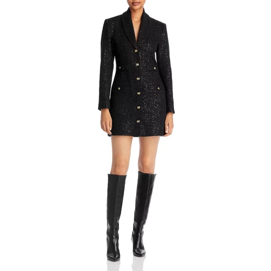 New ๐คฉ AQUA Sequined Tweed Blazer Dress - 100% Exclusive Black ๐ 4 New ๐คฉ AQUA Sequined Tweed Blazer Dress - 100% Exclusive Black ๐ - Image 4