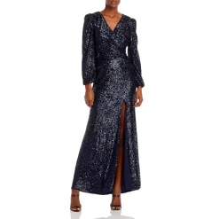 Deals ⭐ AQUA Sequin Twist Front Long Sleeve Gown - 100% Exclusive Navy 🤩