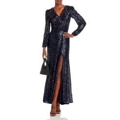 Deals ⭐ AQUA Sequin Twist Front Long Sleeve Gown - 100% Exclusive Navy 🤩 -AQUA Elegant shop unnamed file 1753