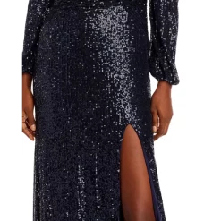Deals ⭐ AQUA Sequin Twist Front Long Sleeve Gown - 100% Exclusive Navy 🤩 -AQUA Elegant shop unnamed file 1756