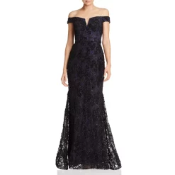 Discount 🎉 AQUA Off-the-Shoulder Embellished Lace Gown - 100% Exclusive Black/navy 🛒