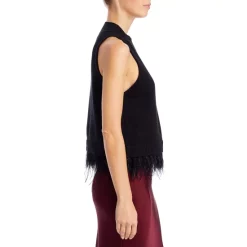 Coupon 🧨 AQUA Mock Neck Feather Trim Top - 100% Exclusive Black 😉 -AQUA Elegant shop unnamed file 1766