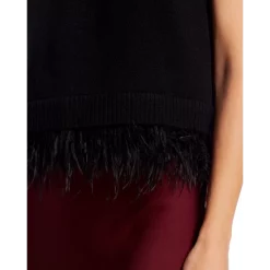 Coupon 🧨 AQUA Mock Neck Feather Trim Top - 100% Exclusive Black 😉 -AQUA Elegant shop unnamed file 1768