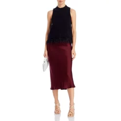 Coupon 🧨 AQUA Mock Neck Feather Trim Top - 100% Exclusive Black 😉 -AQUA Elegant shop unnamed file 1769