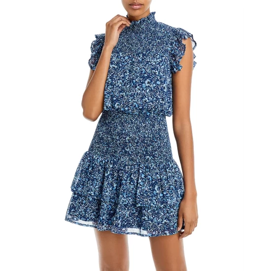 Hot Sale 🛒 AQUA Smocked Metallic Floral Print Mini 😀 Dress - 100% Exclusive Blue Multi ✨ 1 Hot Sale 🛒 AQUA Smocked Metallic Floral Print Mini 😀 Dress - 100% Exclusive Blue Multi ✨