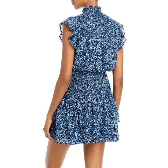 Hot Sale 🛒 AQUA Smocked Metallic Floral Print Mini 😀 Dress - 100% Exclusive Blue Multi ✨ 3 Hot Sale 🛒 AQUA Smocked Metallic Floral Print Mini 😀 Dress - 100% Exclusive Blue Multi ✨ - Image 3