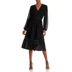 Promo ✔️ AQUA Swiss Dot V-Neck Midi Dress - 100% Exclusive Black ✔️