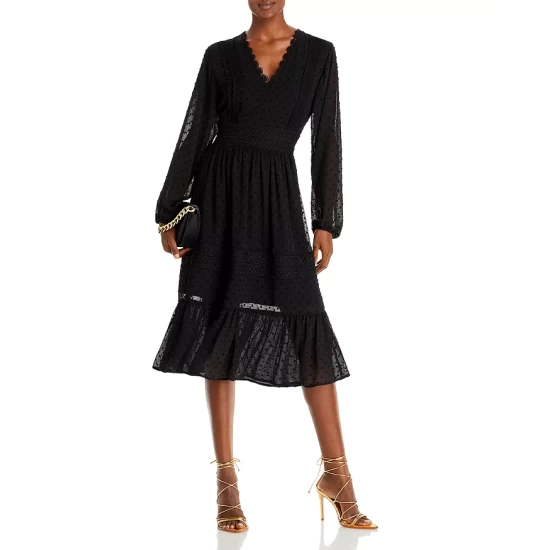 Promo ✔️ AQUA Swiss Dot V-Neck Midi Dress - 100% Exclusive Black ✔️ 2 Promo ✔️ AQUA Swiss Dot V-Neck Midi Dress - 100% Exclusive Black ✔️ - Image 2