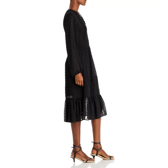 Promo ✔️ AQUA Swiss Dot V-Neck Midi Dress - 100% Exclusive Black ✔️ 4 Promo ✔️ AQUA Swiss Dot V-Neck Midi Dress - 100% Exclusive Black ✔️ - Image 4