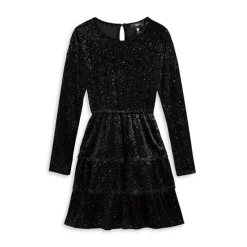 Buy ❤️ AQUA 🎁 Girls' Sparkle Velvet Long Sleeve 🎁 Dress - Big Kid Black ✔️