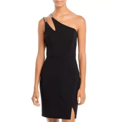 Best Sale โค๏ธ AQUA One Shoulder Cocktail Dress - 100% Exclusive Black/silver ๐