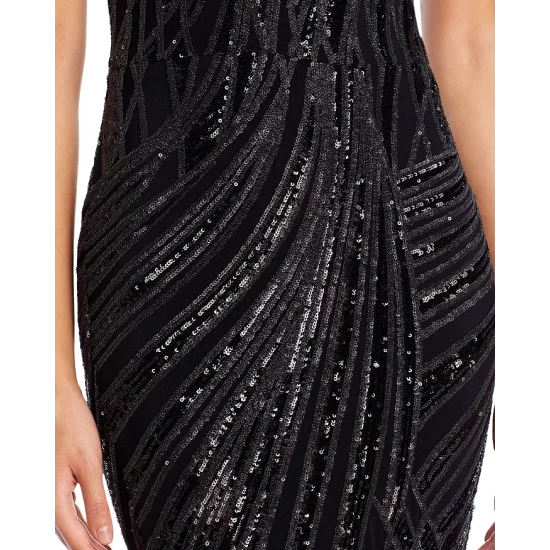 Discount ๐ AQUA Mock Neck Sequin Gown - 100% Exclusive Black ๐ 4 Discount ๐ AQUA Mock Neck Sequin Gown - 100% Exclusive Black ๐ - Image 4
