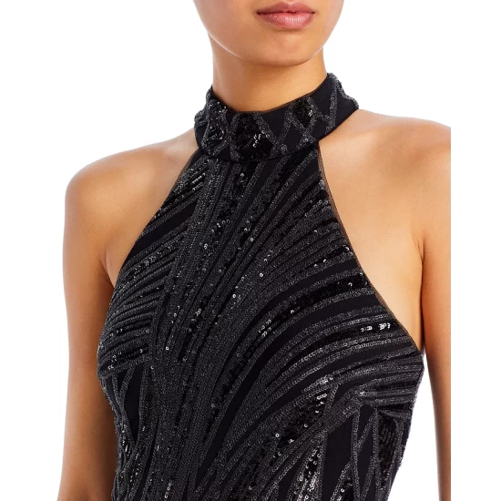 Discount ๐ AQUA Mock Neck Sequin Gown - 100% Exclusive Black ๐ 6 Discount ๐ AQUA Mock Neck Sequin Gown - 100% Exclusive Black ๐ - Image 6